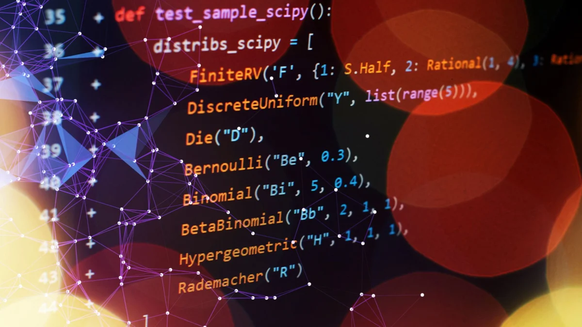 Monitor closeup of function source code. Abstract IT technology background. Software source code.
