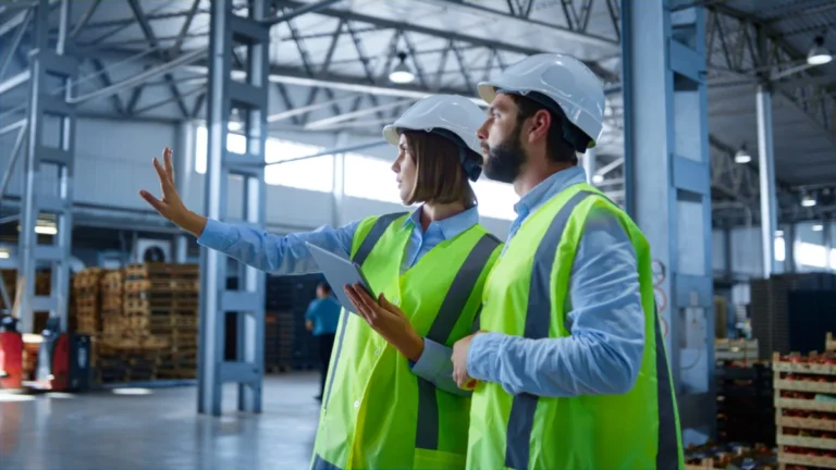 Factory,Workers,Discussing,Tablet,Information,Analysing,Production,Process.,Uniformed,Professional
