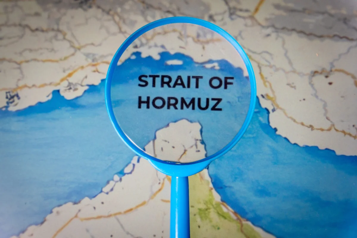A,Magnifying,Glass,Focus,On,The,Strait,Of,Hormuz,On