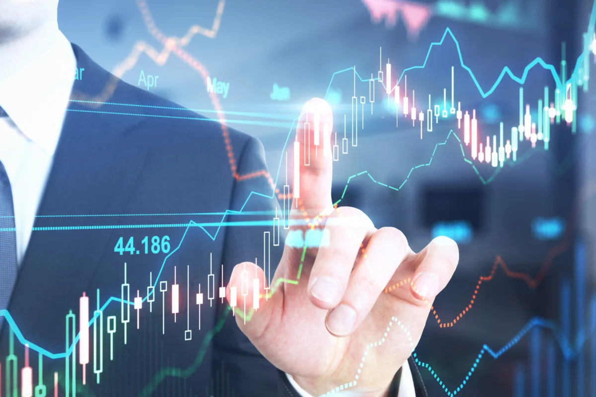 Stock,Market,Trading,Concept,With,Businessman,Touching,Digital,Screen,With
