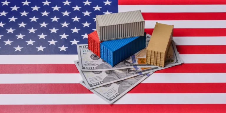 Cargo,Containers,On,The,Us,Flag,As,A,Conceptual,Backdrop