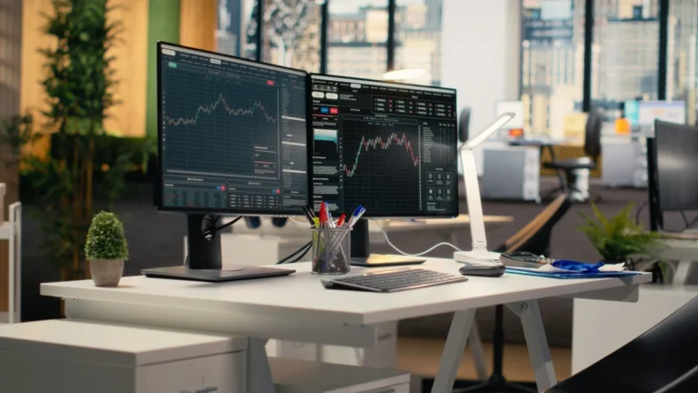 Trading,Platform,On,Screens,Used,By,Financial,Professionals,Tracking,Stock