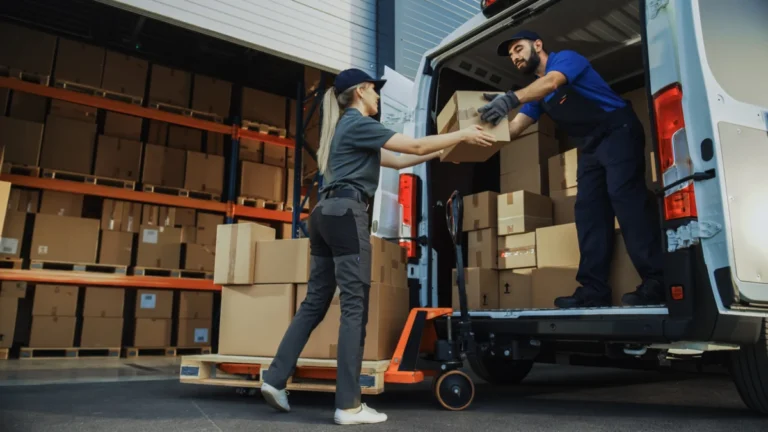 Outside of Logistics Distributions Warehouse: Diverse Team of Wo